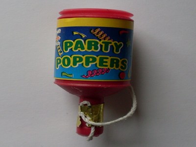 "Party popper to illustrate copywriting for innovation"